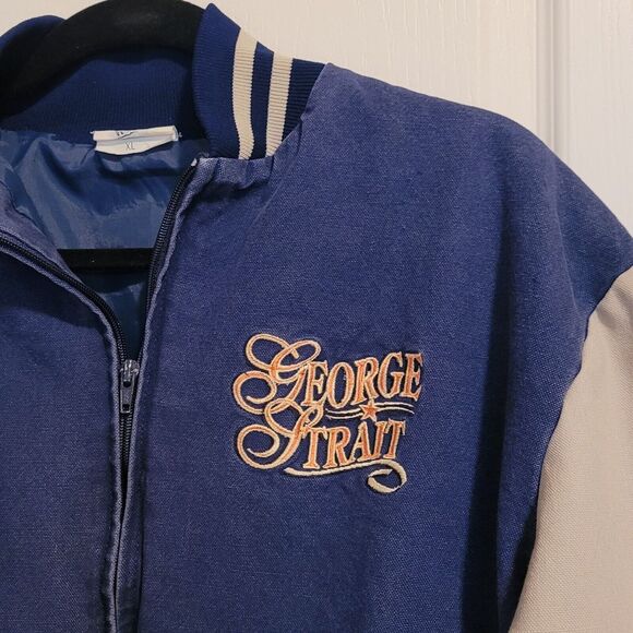 VTG George Strait Denim Varsity Jacket Sz XL - Picture 2 of 9
